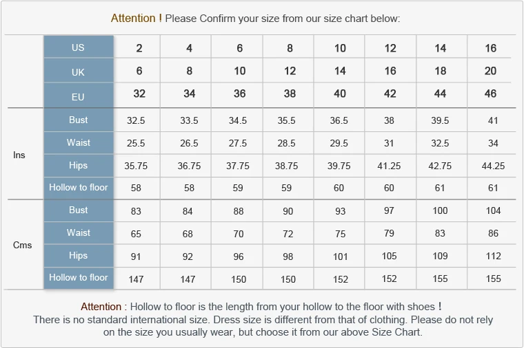 Arabic Size Chart