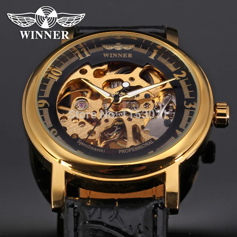 

Winner Men's Watch Hand-wind Mechanical Skeleton Leather Strap Roman Number Casual Fashion Wristwatch Color Black WRG8001M3G1