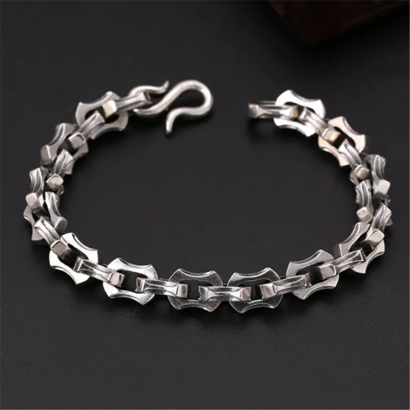 0.9cm Thick Sterling Silver 925 Mens Motorcycle Chain Bracelet Heavy Oxide Silver 925 Men Chunky