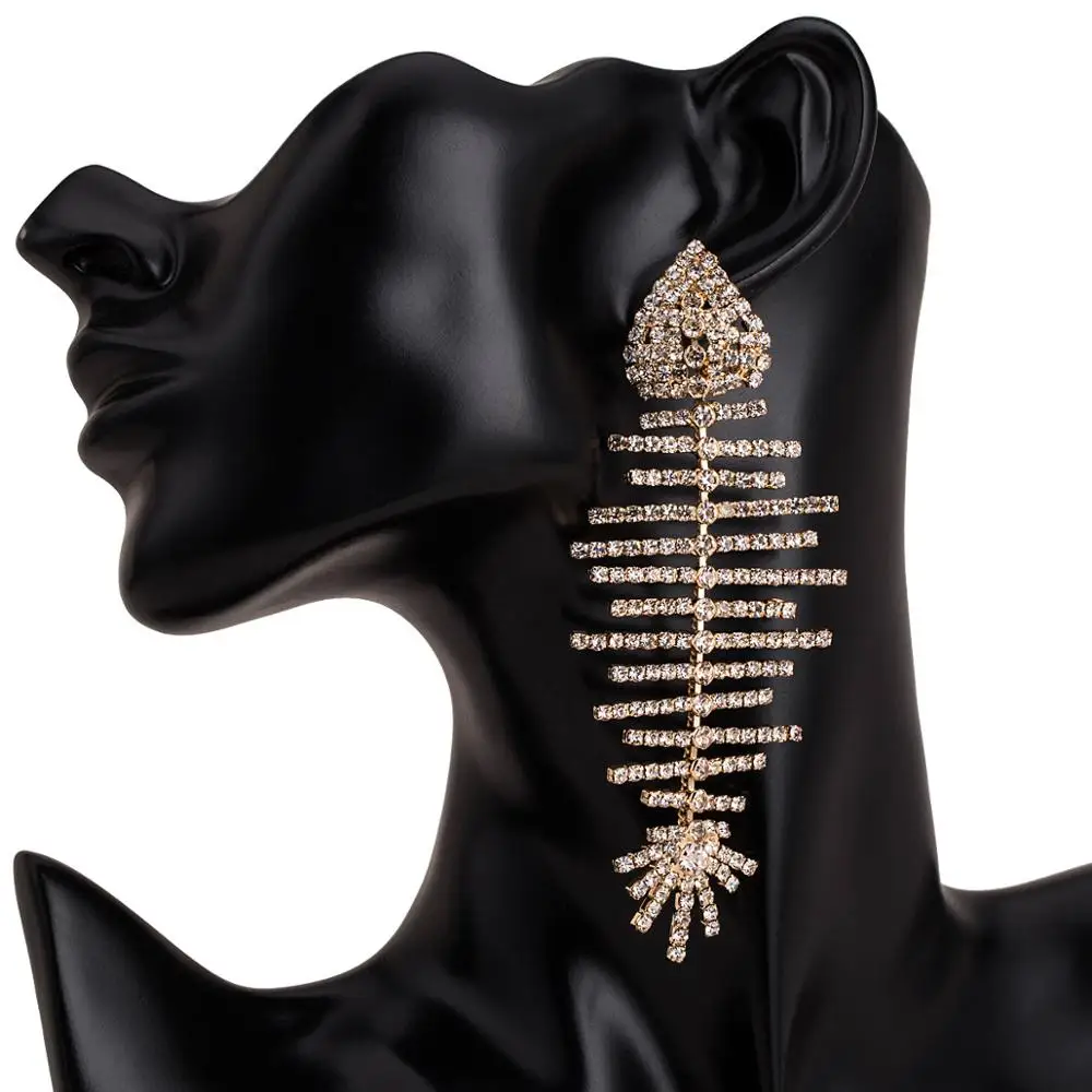 

Exaggerated Multi-layer Rhinestone Fishbone Earrings Female Claw Chain Fashion Earrings Bohemian Earrings
