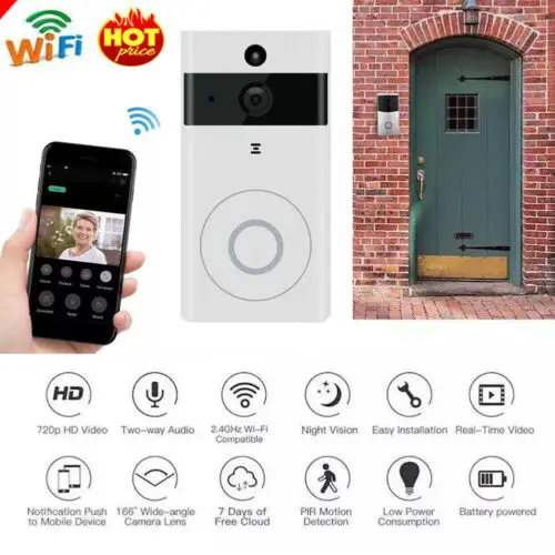 

Smart Wireless WiFi Video Doorbell 720P HD Video Phone Bell Intercom Home Security Two-way Talk Doorbell 4D11