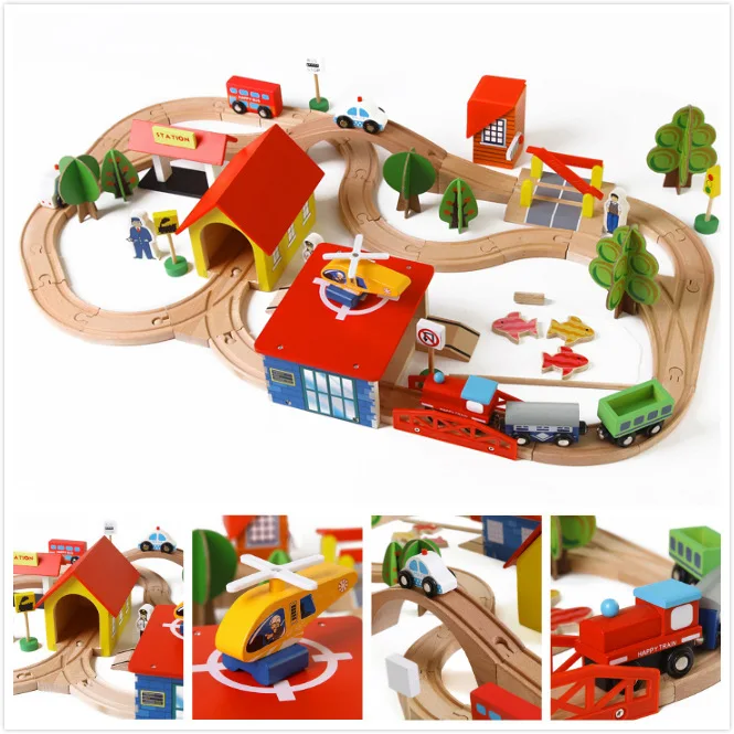 

69PCS/Set 3-6 Years Children's Educational Puzzle Toy Building Blocks Wooden Assembled Small Train Track Suit