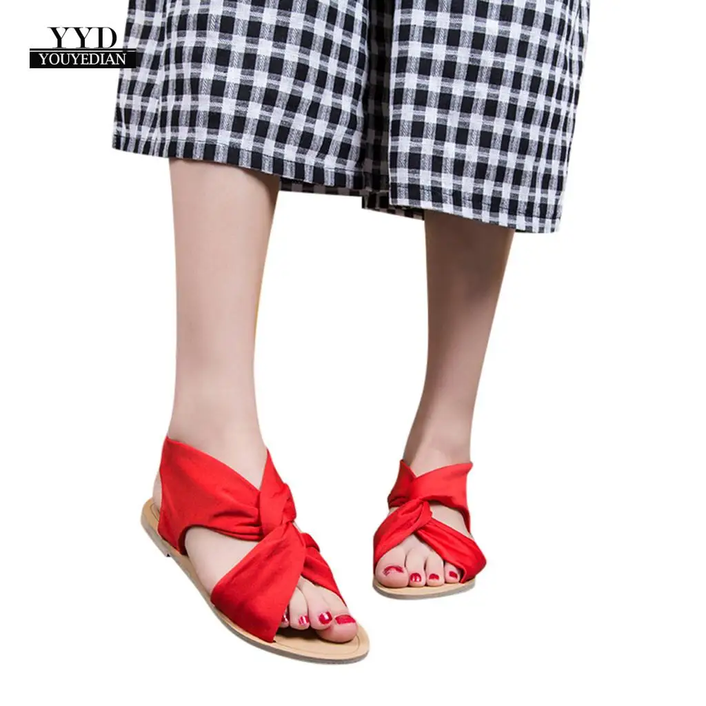 

YOUYEDIAN sandals women flats red Women's Fashion Casual Peep Toe Open Toe Beach Sandals Slip On Flat With Shoes #w35