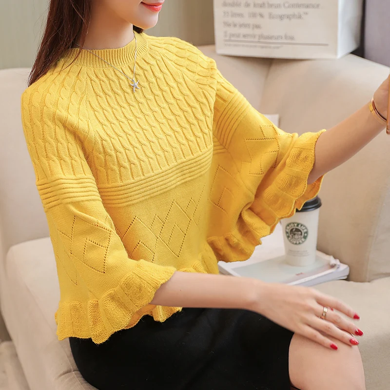Women 2018 Round Neck Knitted Sweater Jumper Sexy Ladies Batwing Long Sleeve Casual Loose Tops Pullover Tassels Poncho Vestido