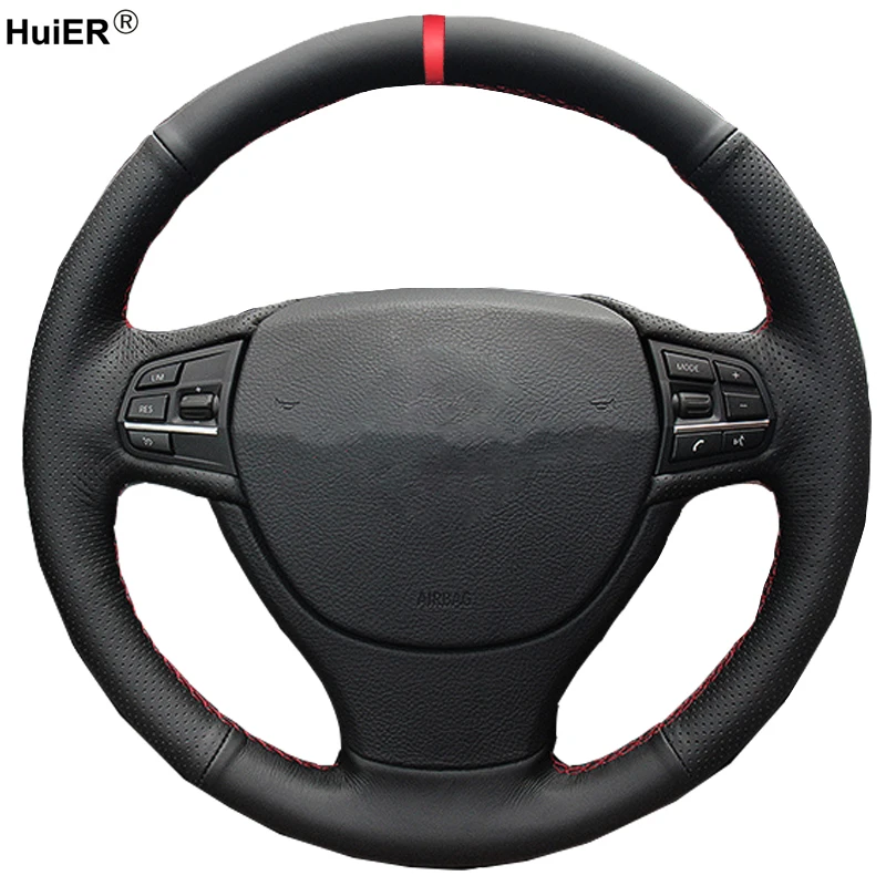 

HuiER Hand Sewing Car Steering Wheel Cover Red Marker For BMW F10 523Li 525Li 2009 730Li 740Li 750Li Interior Accessories Parts