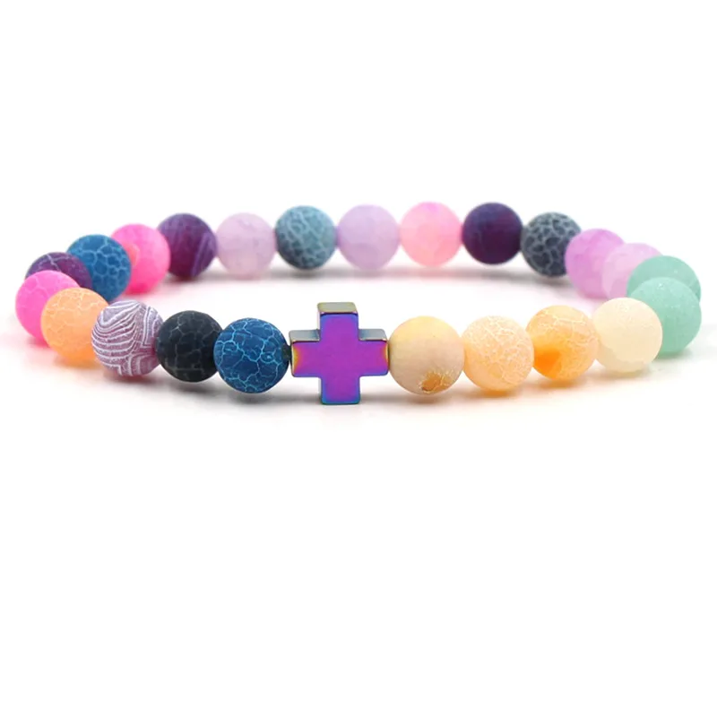 

XiongHang 2019 New Color Weathered Natural Stone Beads Bracelet Hematite Cross Stretch Stone Beads Bracelet for Women Jewelry