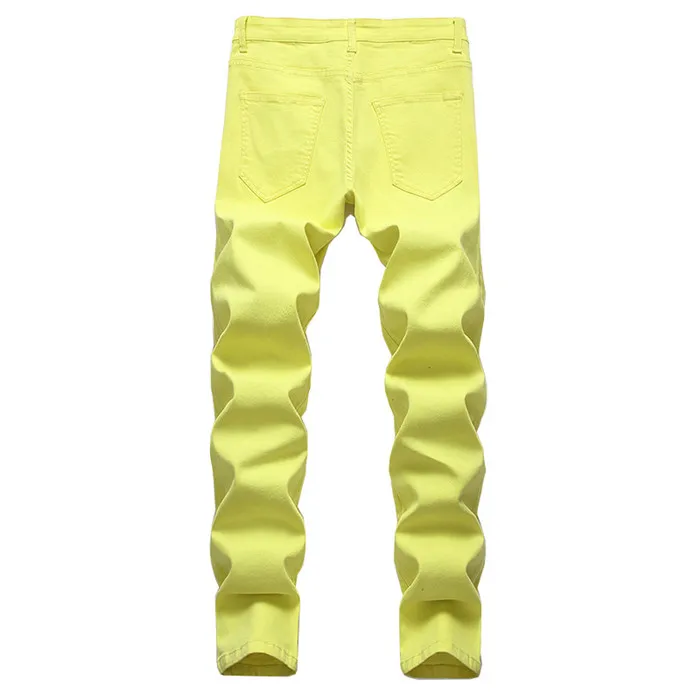 New Men's Fashion Jeans Business Casual Straight Leg Skinny Yellow Red Jeans Men Punk Pants Male Streetwear Moda Masculina