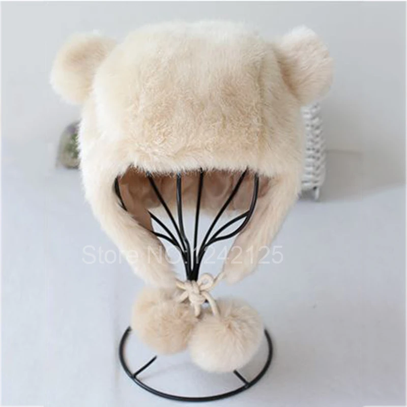 faux rabbit Mink fur bear ear hat 