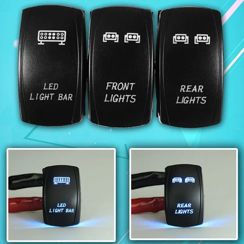 

Mayitr 3pcs Front & Rear & LED Blue Light Bar Rocker Switch For UTV Polaris RZR 900 1000 Ranger Car Trucks Boat