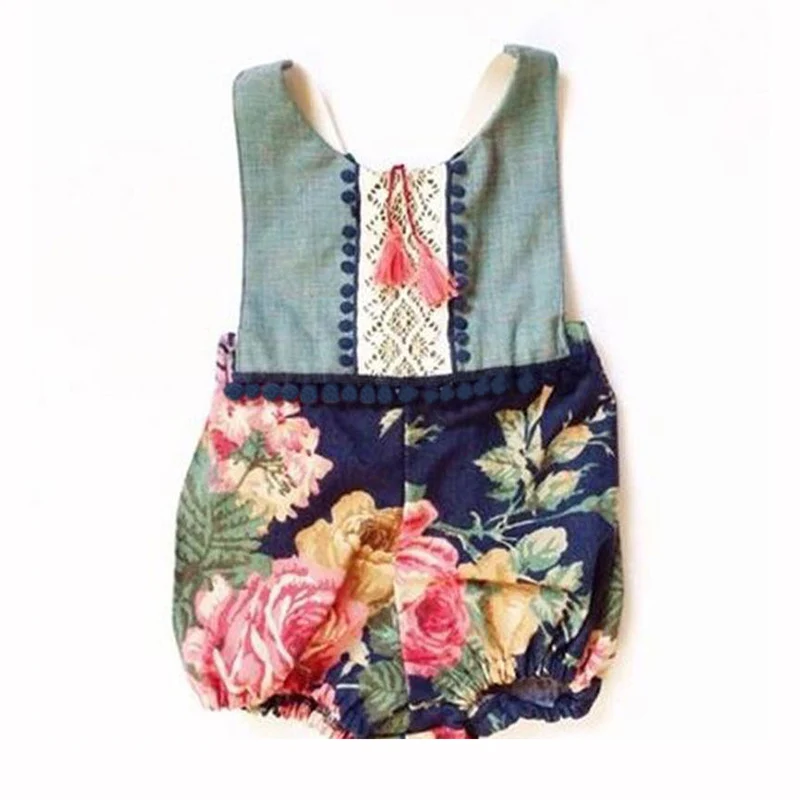 

2018 New Summer floral baby Rompers girls' clothing vintage Flower overalls baby outfit children's boutique outfit SR169