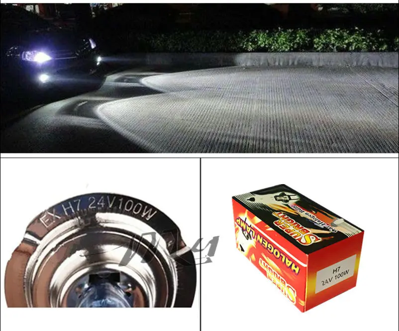 2pcs 24V H7 100W Halogen Bulb Super Bright Fog Lights High Power Car Headlight Lamp Car Light Source parking White 6000K 5