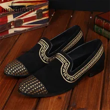 Negro Bordado Hombres del Ante de los Planos Para Hombre Vestido de Fiesta Zapatos Mocasines Alpargatas Mocasines Zapatos del Barco Plano Ocasional Mans Calzado Tenis