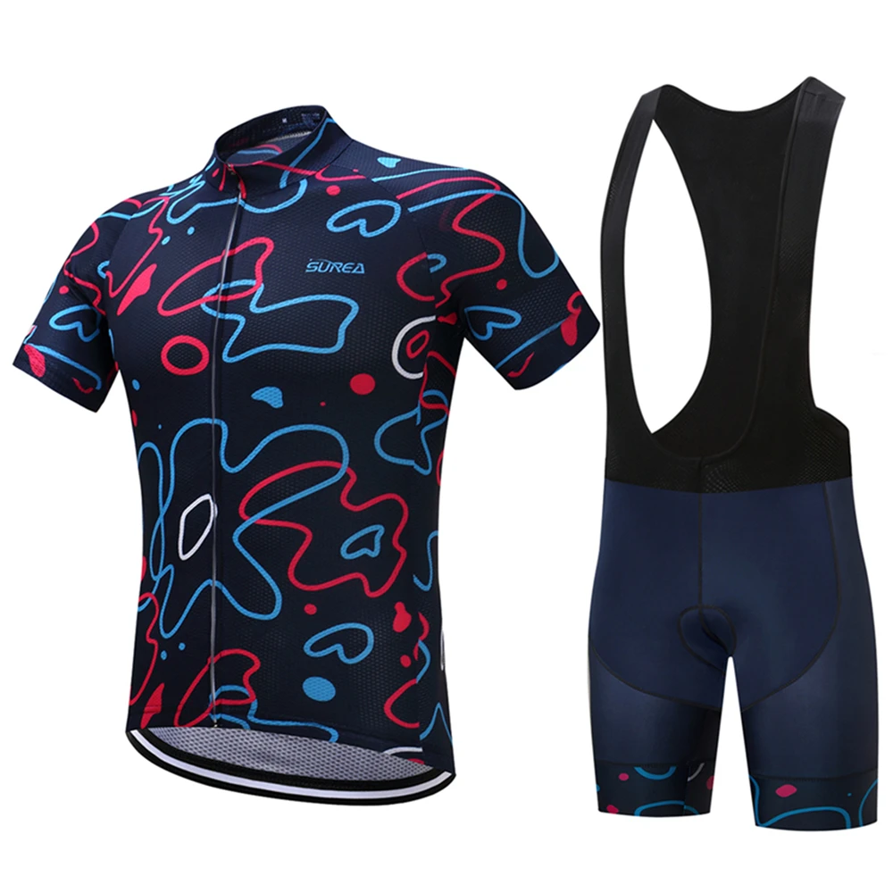 SUREA Summer Black Cycling Jersey with Shorts Suit For men Bike Clothes Set Quick Dry and Breathable