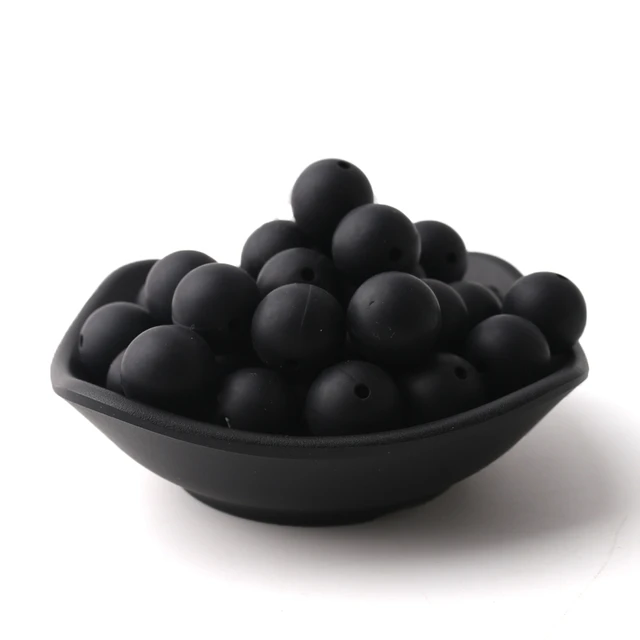 60pcs 12mm Baby Teether Silicone Beads Diy Pacifier Chain Bracelet Bpa Free Chewable Round Silicone Bead Accessories For Newborn Black