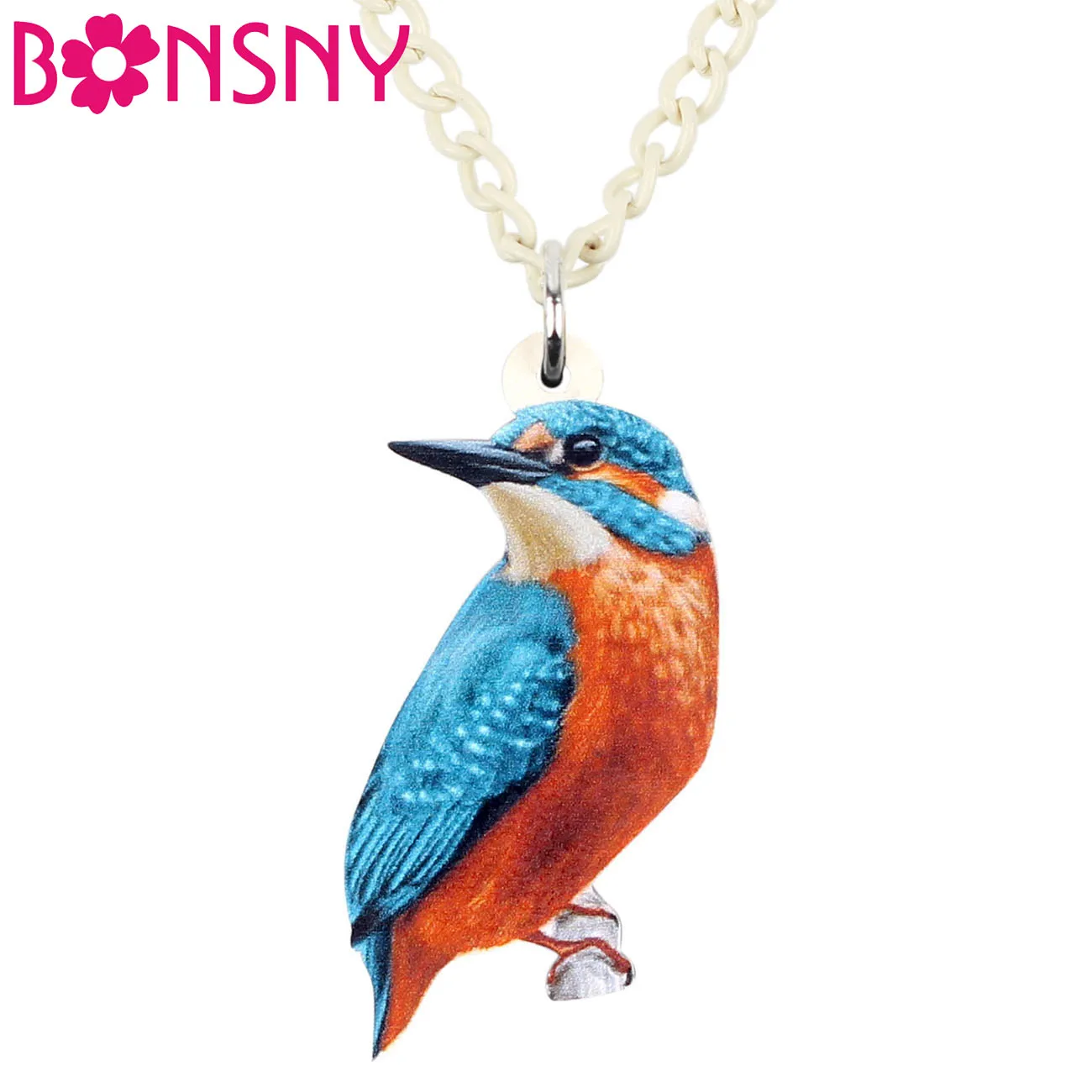 Bonsny акриловые Alcedo Atthis зимородок ожерелье с птицей Короткая подвеска на колье