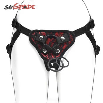 SMSPADE Seduction Black With Red Lace Strapon Dildos Harness Lesbian Couples Sex Products Adult Game Sex Toy 1