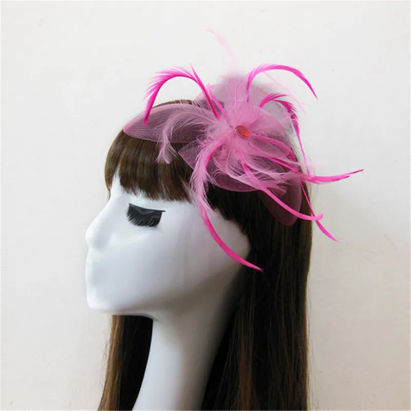 

Fashion Hair Bow Portrait Flower Feather Headdress Hair Accessories Linen Handmade Feather Hats Gauze Hairpin For Women Parties