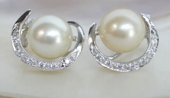 

wb002 Genuine round South Sea pearls stud moon Earrings