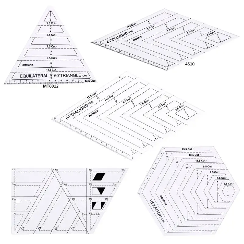 5pcs/set Quilting Sewing Patchwork Craft Scale Ruler Triangle DIY Handmade Tailor Home Tools