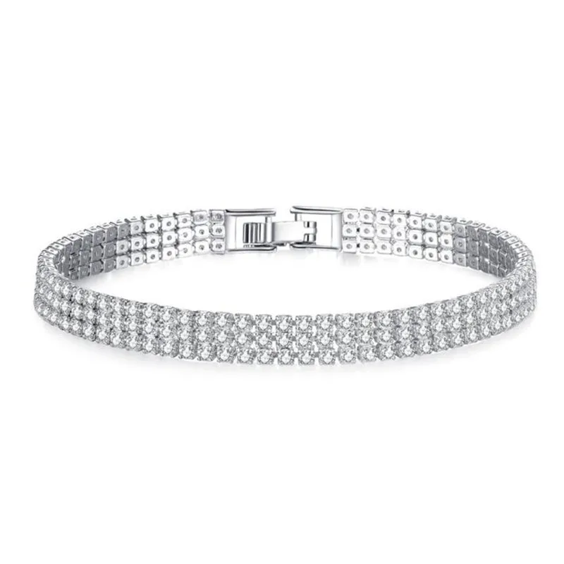 

Hip hop Men Bracelet Silver/Gold Color Iced Out 1/2/3 Row Rhinestones Bracelet Chain Bling Clear Crystal Bracelet Women 19cm
