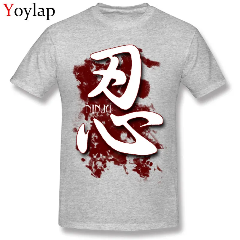 T-shirts Printed Short Sleeve Family Round Collar 100% Cotton Tops Shirt Casual Summer/Autumn WhiteNinja Kanji Tee-Shirt for Men gray