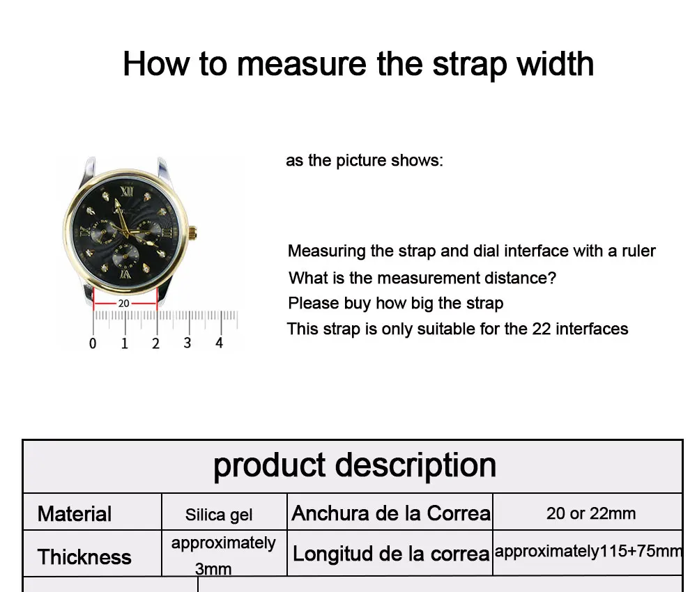 Silicone strap men's watch accessories pin buckle 22mm outdoor sports waterproof watch with female rubber strap watch band