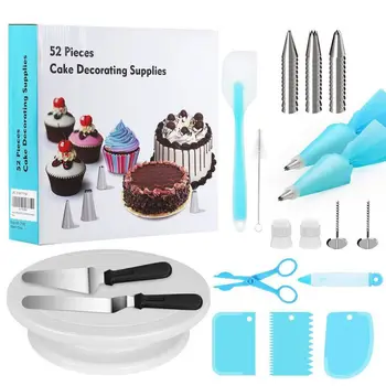 

52pcs Cake Turntable Cake Decorating Tools Set Rotating Cake Stand DIY Baking Tools Kitchen Display Stand Icing Tips Spatula Set
