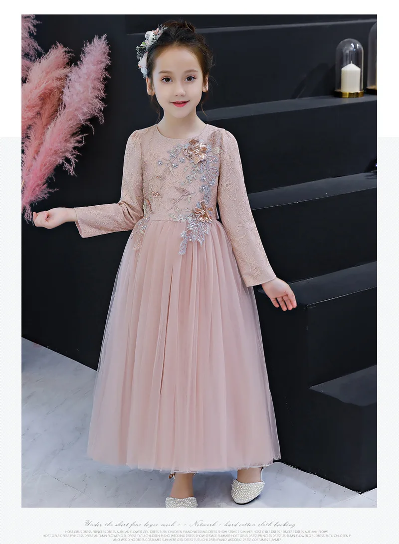 Осеннее длинное платье для девочек, элегантное розовое рождественское платье с длинными рукавами для девочек 4, 6, 8, 10, 12, 14, 16, 17 лет, одежда для девочек, 185018 - Цвет: Розовый
