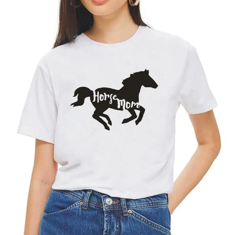 

Hipster Horse Mom Women Tshirt Horse Lovers Graphic Shirt Tee Shirt Femme Summer Fashion Horse Print Casual T-shirt Women Tops