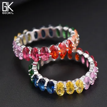 

GODKI Trendy Candy Color Stackable Rings for women Wedding Multicolor Cubic Zircon Dubai Bridal Ring