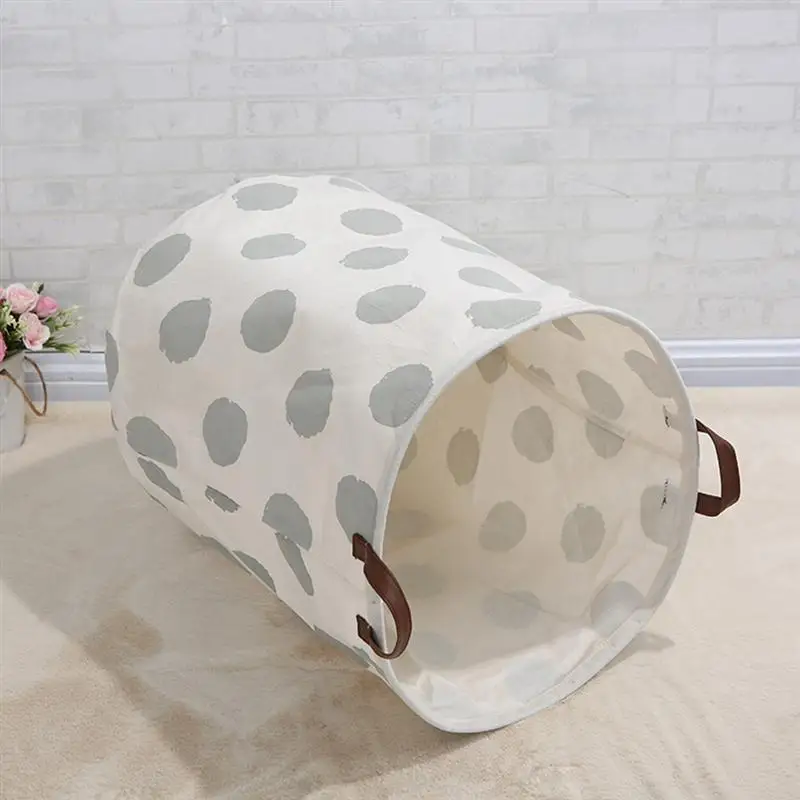 1 Pc Multifunctional Cotton Linen Laundry Basket Circle Printing Large Capacity Dirty Clothes Basket Durable Home Storage