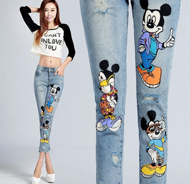 cartoon print jeans