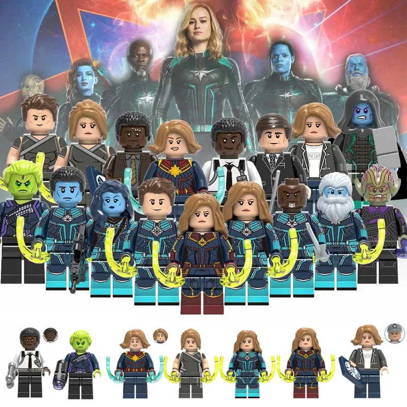 

8PCS/LOT Super Heroes Building Blocks Nick Fury Skrull Starforce Figures Legoings Captain Marvel Minifigured Bricks Kids Toys