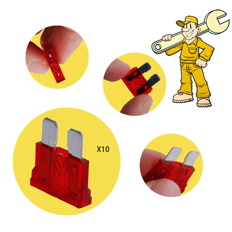 10Pcs 10AMP Blade Fuses Standard Red 10A Flat Fuse Car Bike Motorcycle Van Auto | Автомобили и мотоциклы