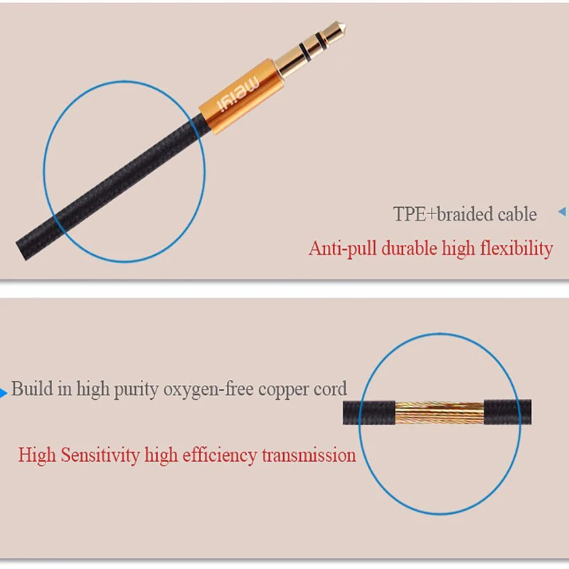 MEIYI 3.5 mm Jack Aux Audio Cable Male to Male Car Aux Cable Gold Plated Auxiliary Cable for Car / iPhones / Media Players