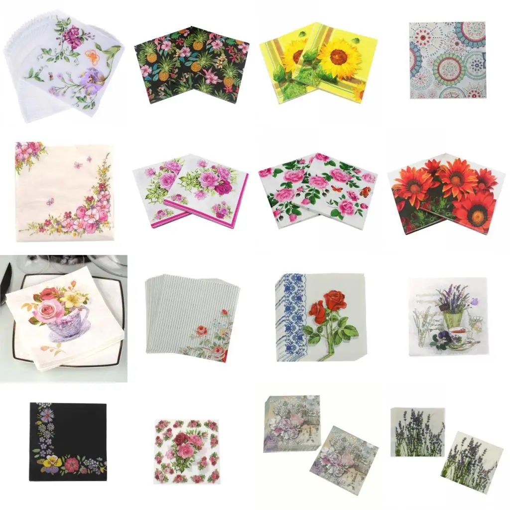 

20PCS/pack Wedding Printed Feature Rose Flower Paper Napkins For Event & Party Decoration Tissue Decoupage Servilleta 33cm*33cm