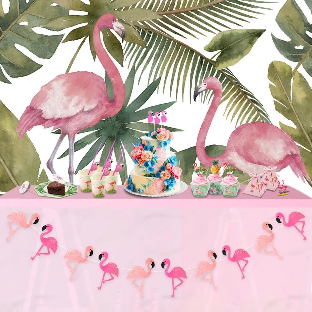 Hawaiian Party Decorations Artificial Flowers Banner Paper Cups Straw Candy Box Flamingo Summer Tropical Party Wedding Decor