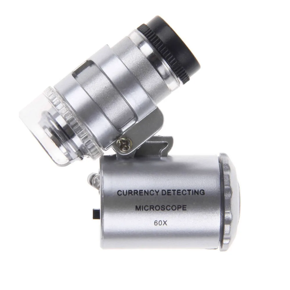 1 Stück 60 X Mini Pocket Mikroskop Lupen Juwelier Lupe LED U2G1 UV-L Pro & O8H6 
