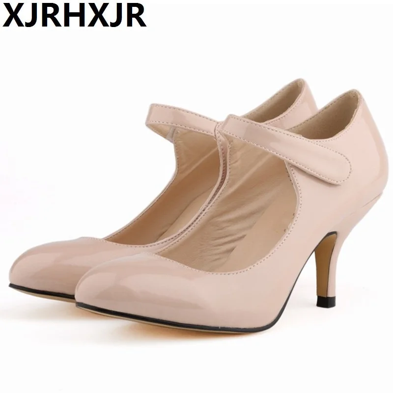 

Shoes Women Mary Jane Hook Loop Causal 6cm Thin Heels Round Toe Solid Shoes Ladies Shoes Red Pink Black Large Size 41 42 43