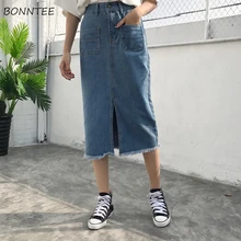 Женские юбки, простые, элегантные, с высокой талией, подходят ко всему, с карманами, одноцветные, длина до середины икры, женская, для отдыха, Мягкая юбка, женская, прямая, Повседневная