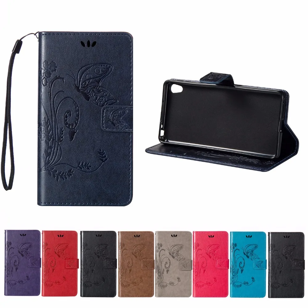 

A Beautiful Butterfly Pattern PU Leather Flip Case for Sony Xperia E5 F3311 F3313 5.0" Phone Cases Cover With Hand Strap