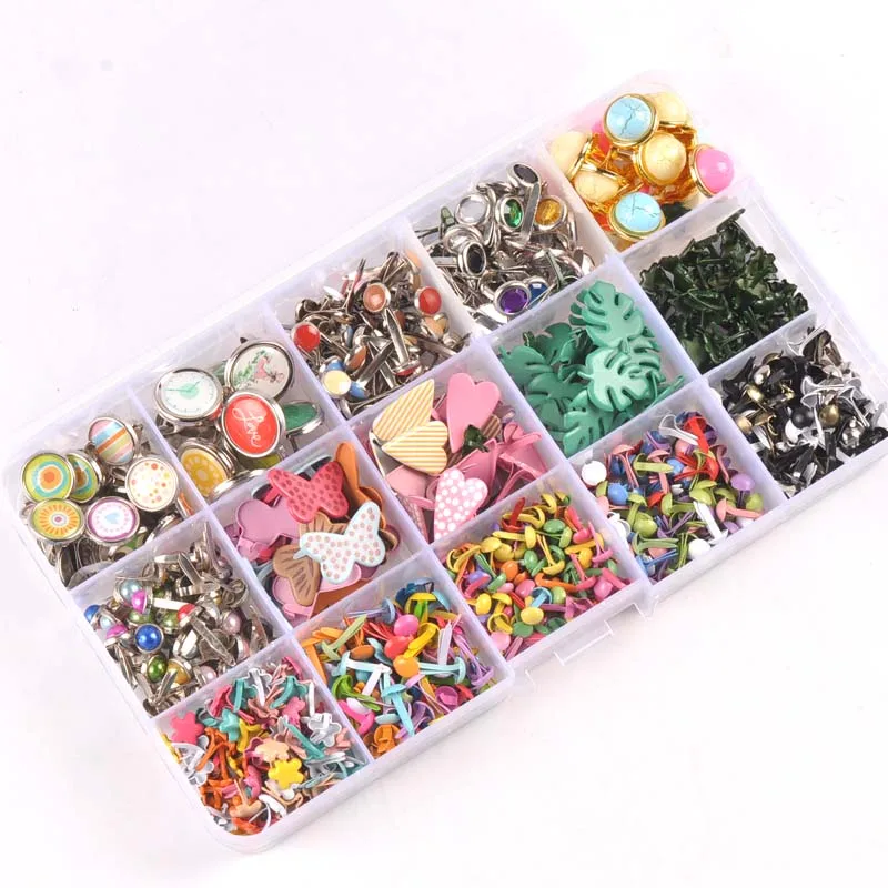 Mixed Pattern Round DIY Brads 28 Design Metal Crafts Decoration