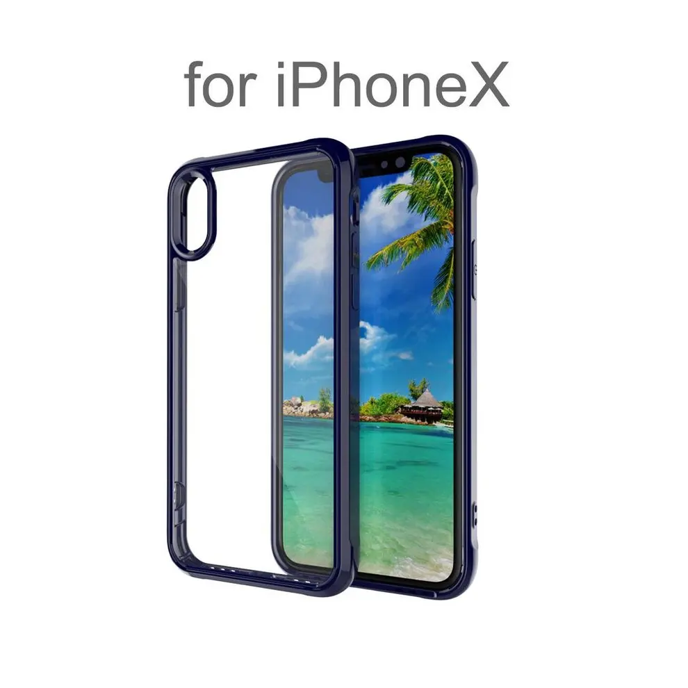 

2 Pcs TPU+Acrylic Blue Two-in-One Anti-dropping Protective Case with Shock-resistant Airbag on Four Case Corners for iPhone X
