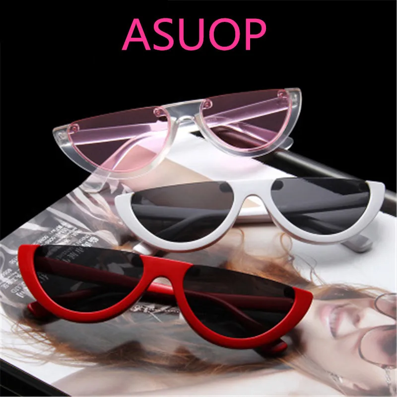 ASUOP2018 new retro cat eye ladies sunglasses men classic sunglasses half-round triangle fashion glasses color popular UV400 gog (7)