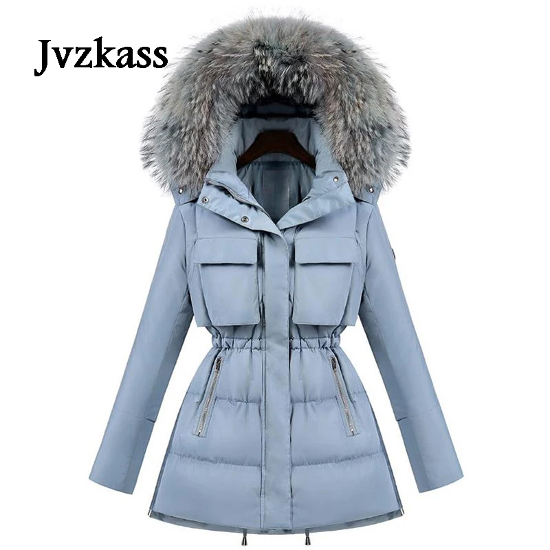 Jvzkass 2019 новая Меховая зимняя куртка женская белая парка куртки с воротником из