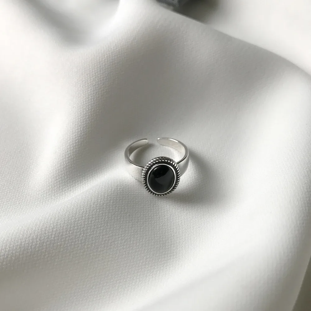 Shanice кольцо в стиле панк из серебра 925 пробы с черным камнем, новое модное Оригинальное кольцо из стерлингового серебра S925 пробы для женщин, ювелирное изделие, регулируемый размер
