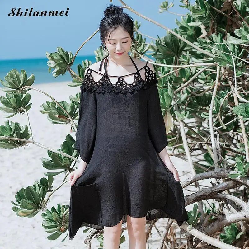 Sexy Lace Women's Dresses Black Beach Cover Up Women's Tunic Backless