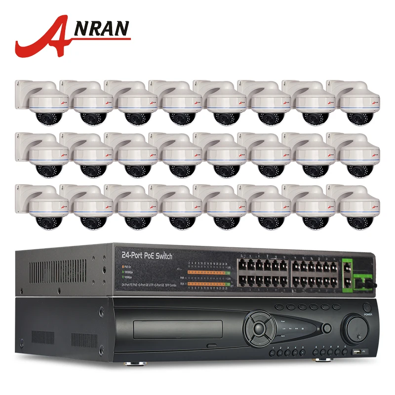 

ANRAN 24CH H.264 HDMI NVR Security CCTV System 24CH POE Switch Onvif 1080P HD 30IR Waterproof Vandalproof Dome IP POE Camera