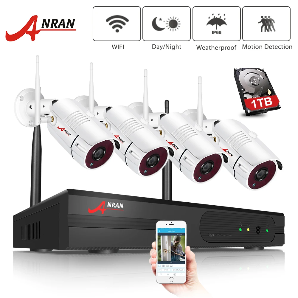 ANRAN, wifi, система безопасности, 4 канала, 1080 P, для дома и улицы, беспроводная, видео камера безопасности, система, легкий пульт дистанционного управления и просмотра