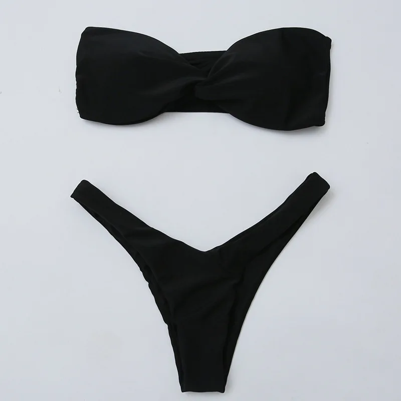 2018 Big Bow Bikini Set New Solid Design Chest Pad Two Pieces Sexy Swimwear Women Bikini Off